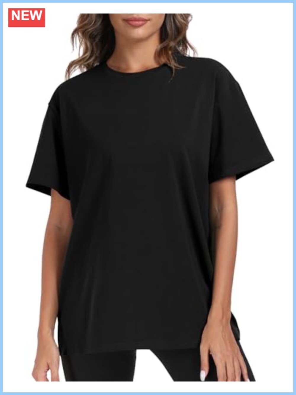 Women's Oversized Crew Neck Cotton Spandex T-Shirt with Dropped Shoulders,